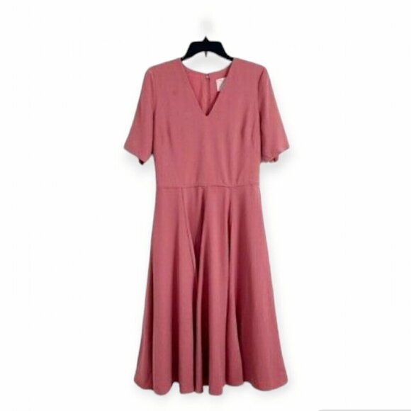 Gal Meets Glam Edith Coral Pink Fit Flare V Neck Midi Dress Size 2 XS EUC - Picture 4 of 10
